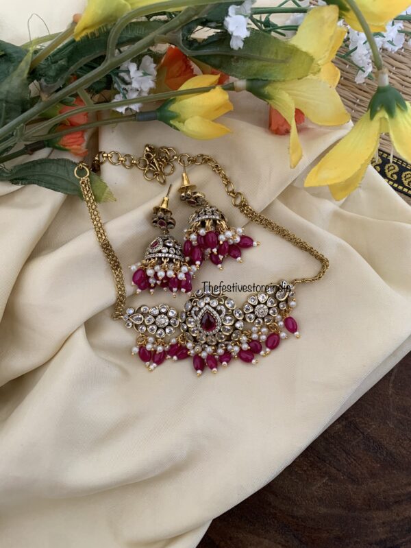 Budgeted Magenta beads victorian choker set