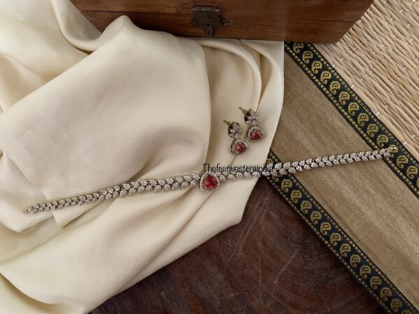 Budgeted leafy ruby Victorian choker necklace set