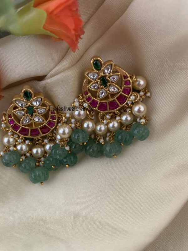 Jadau green drops kemp stone earrings