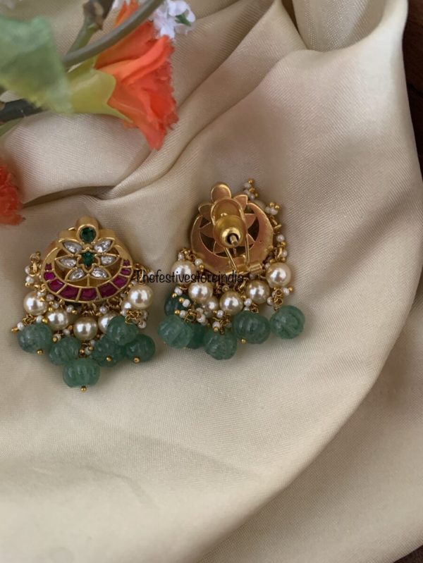 Jadau green drops kemp stone earrings