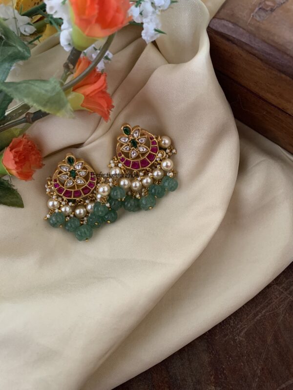 Jadau green drops kemp stone earrings
