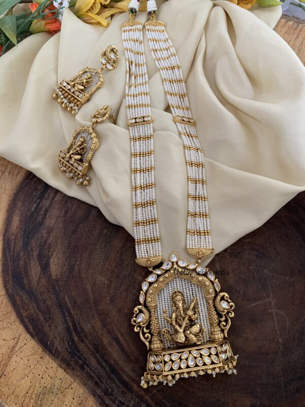 All white bridal Ganapa haaram set