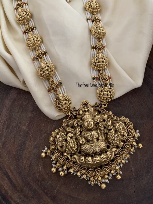 Grand white beads Lakshmi haaram set