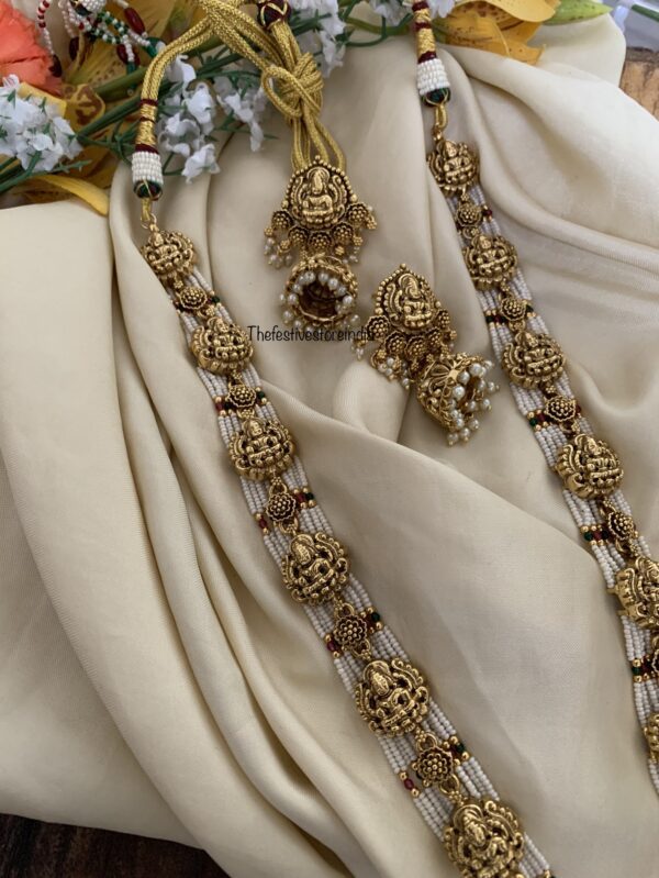 Grand white beads Lakshmi haaram set