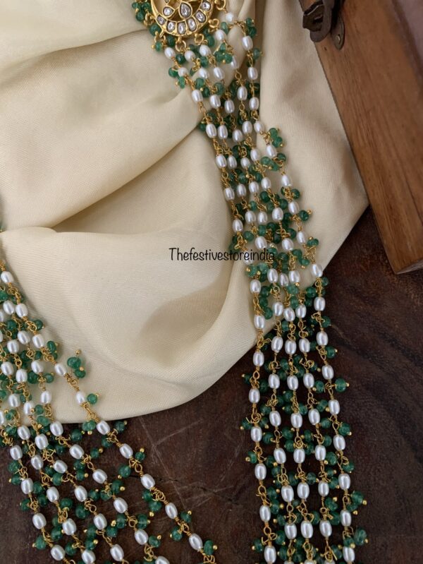 Jadau unisex green beads 5 layer haaram