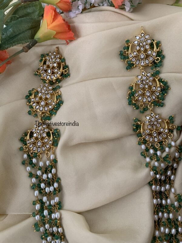 Jadau unisex green beads 5 layer haaram