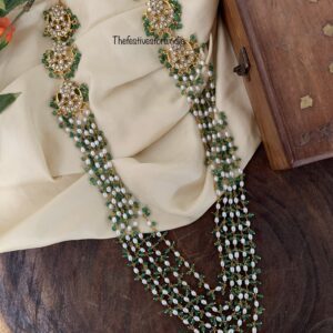 Jadau unisex green beads 5 layer haaram