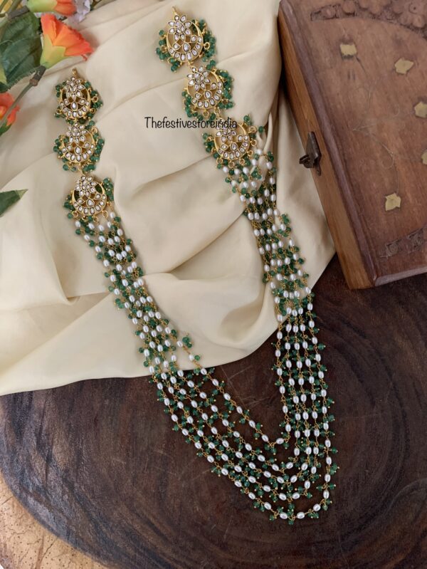 Jadau unisex green beads 5 layer haaram