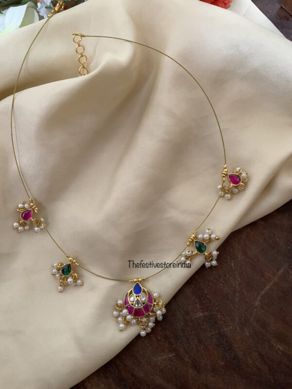 Jadau minimalist multi with blue tikka pendant chain