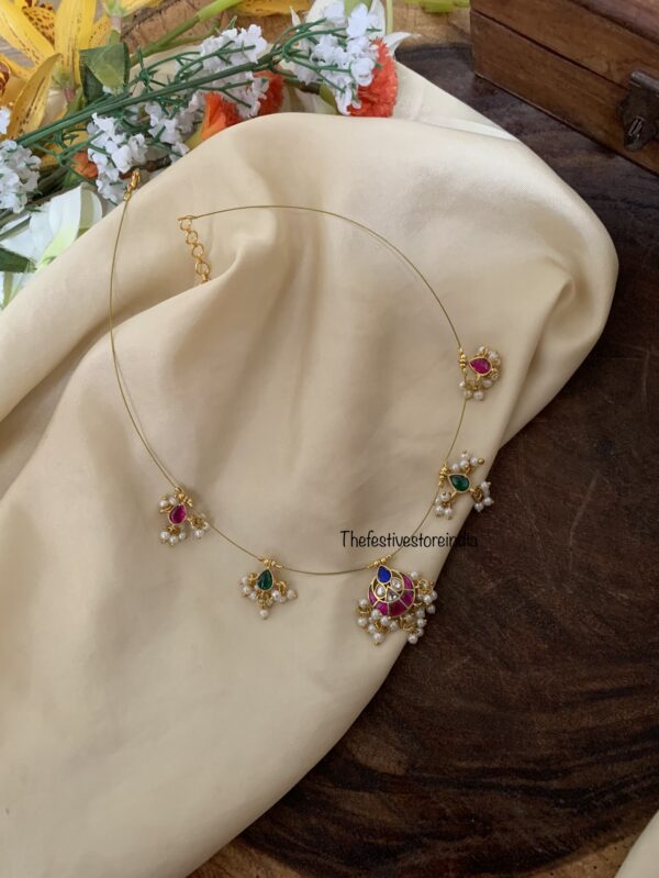 Jadau minimalist multi with blue tikka pendant chain