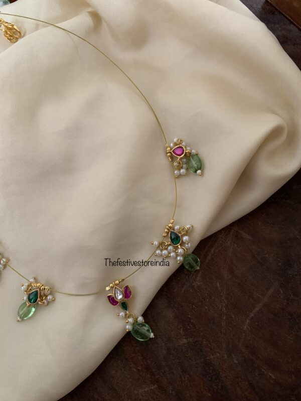 Jadau minimalist lotus green drops pendant chain