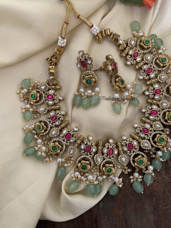 Grand bridal mint beads necklace set