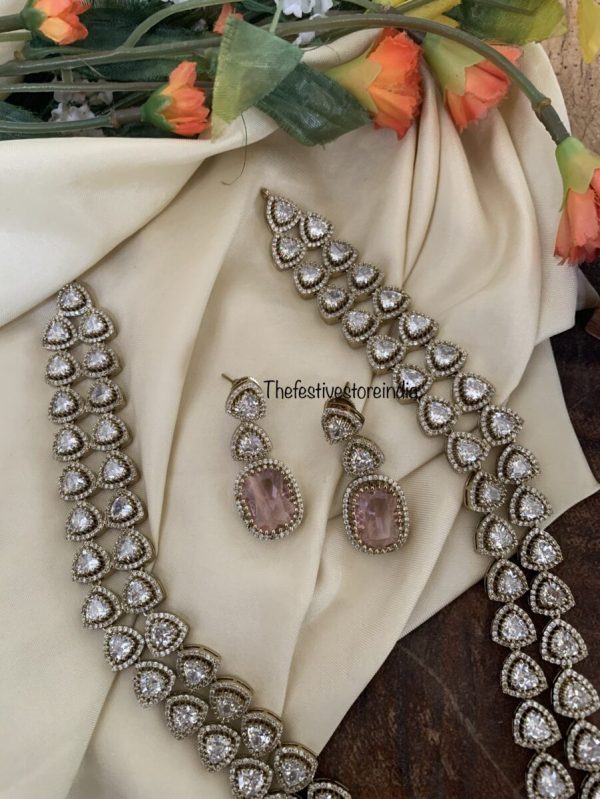 2 layer heavy Victorian Pink stone haaram set