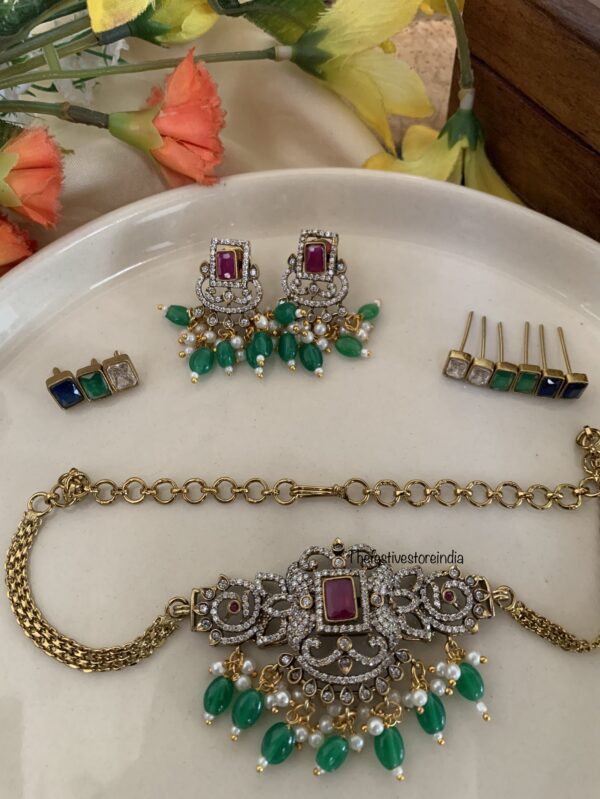 Victorian green drops changeable choker set