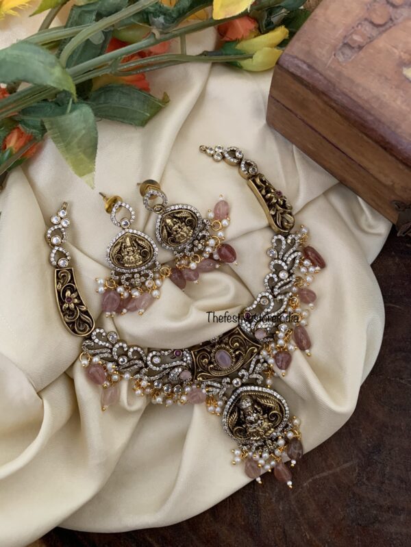 Budgeted Victorian pink beads lakshmi necklace set