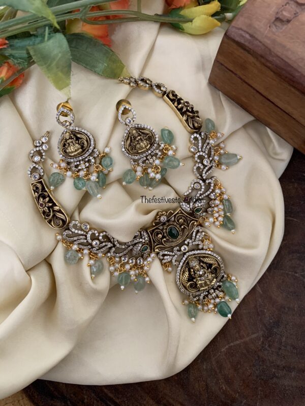 Budgeted Victorian green beads lakshmi necklace set