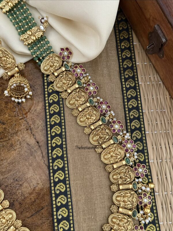 Bridal green beads lakshmi floral haaram set