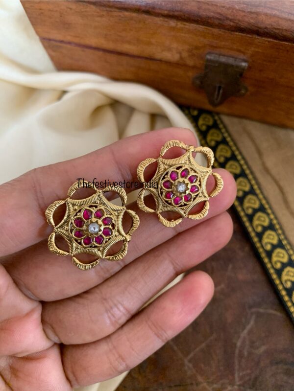 Carved floral Jadau screwback studs