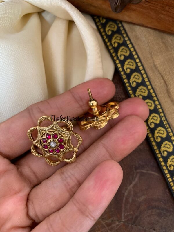 Carved floral Jadau screwback studs