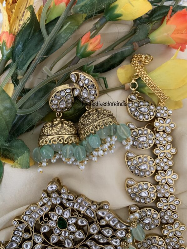 Jadau All white mint drops detachable pendant mango haaram set
