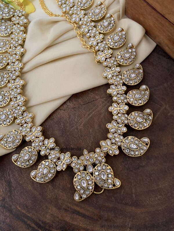 Jadau All white mint drops detachable pendant mango haaram set