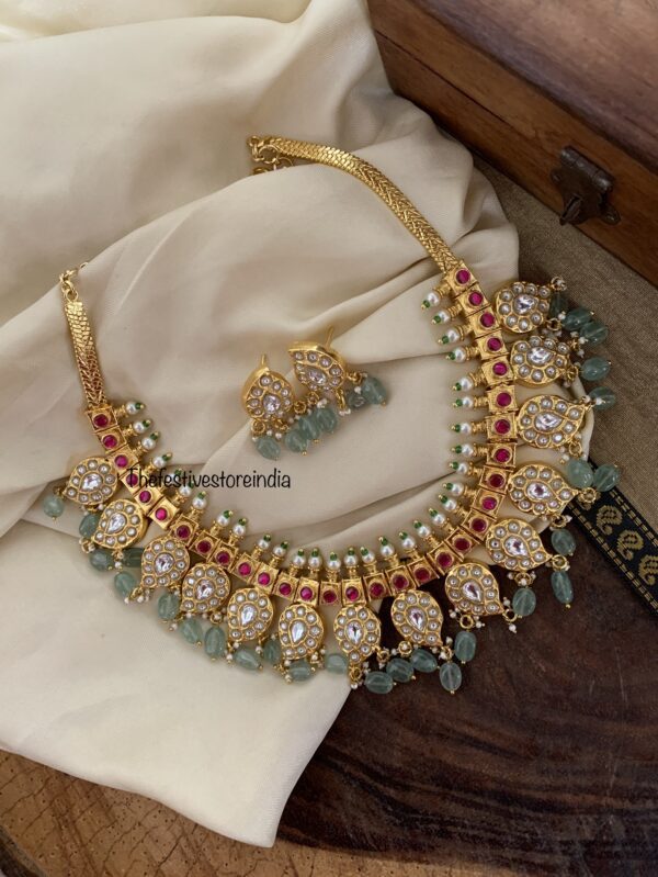 Jadau pastel green drops maanga/mango necklace set