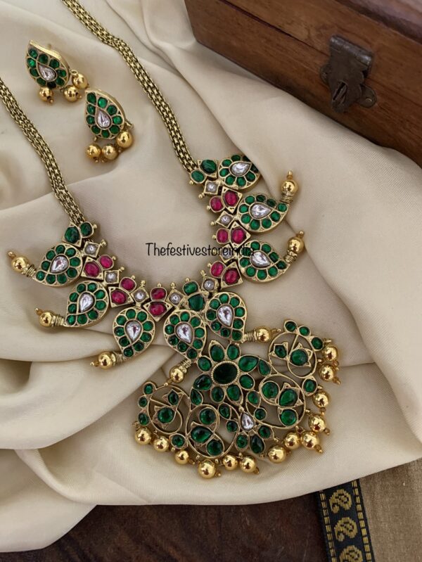 Jadau classic all green maanga/mango necklace set