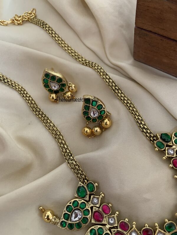 Jadau classic all green maanga/mango necklace set