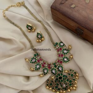 Jadau classic all green maanga/mango necklace set
