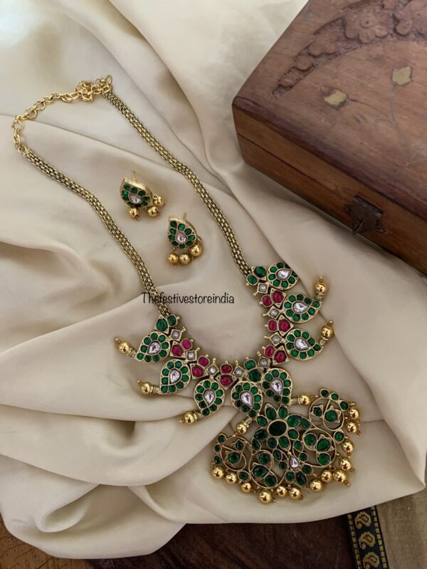 Jadau classic all green maanga/mango necklace set