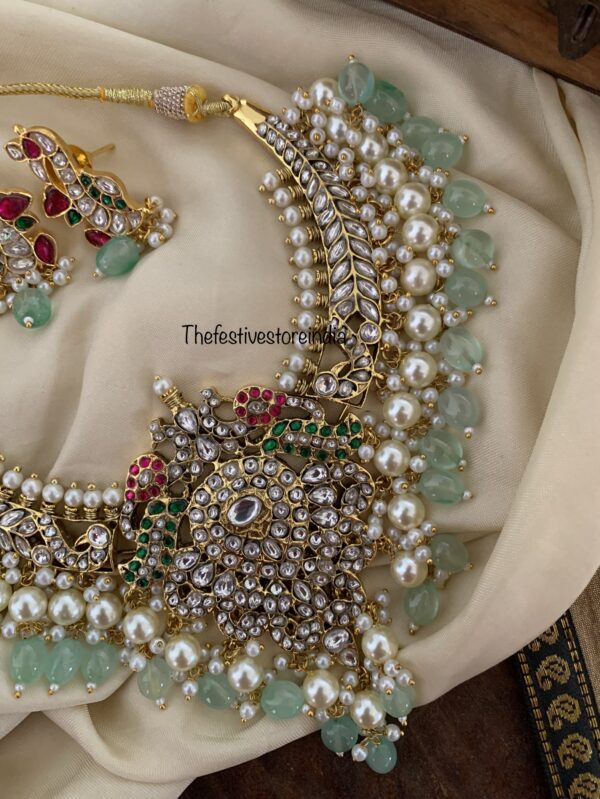 Jadau bridal all white pastel green drops kanti set mint