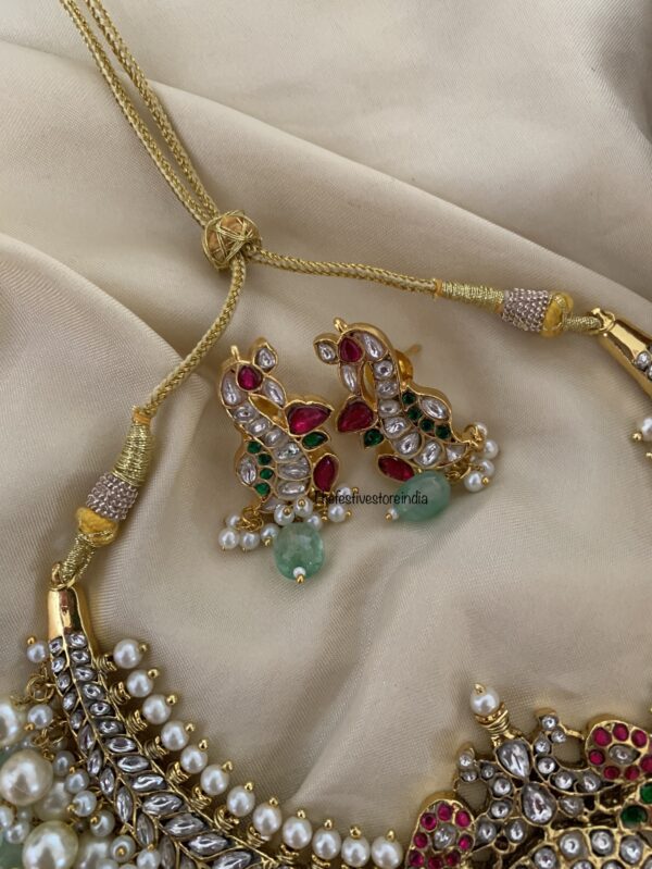 Jadau bridal all white pastel green drops kanti set mint