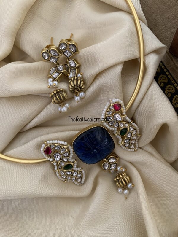 Jadau pattern stone hasli set - Blue stone
