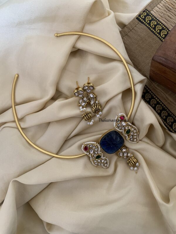 Jadau pattern stone hasli set - Blue stone