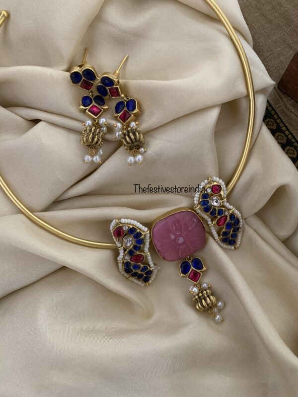 Jadau pattern stone hasli set - Pink stone