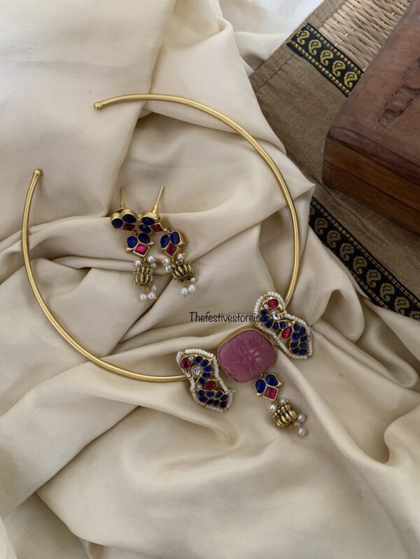 Jadau pattern stone hasli set - Pink stone