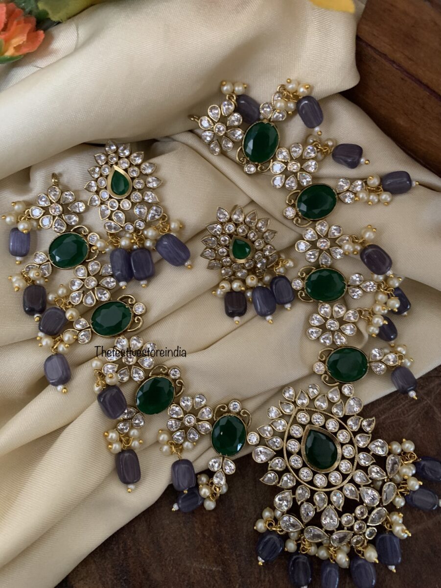Victorian green purplish grey necklace set