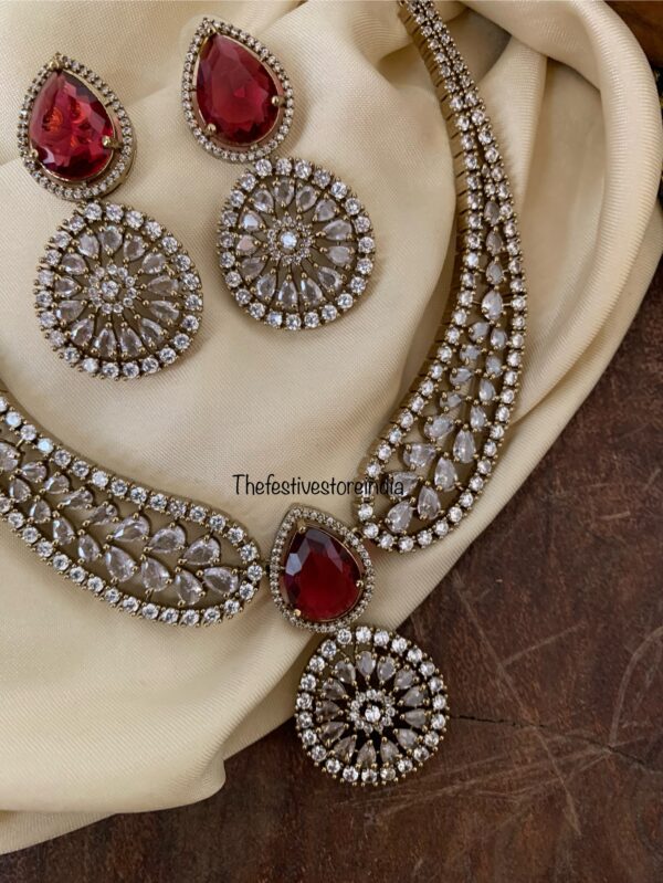 Drop pendant Ruby victorian necklace set