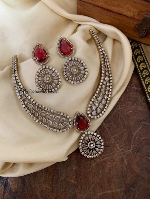 Drop pendant Ruby victorian necklace set