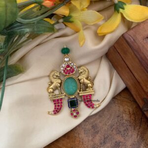 Jadau Aqua blue stone unisex lion pendant