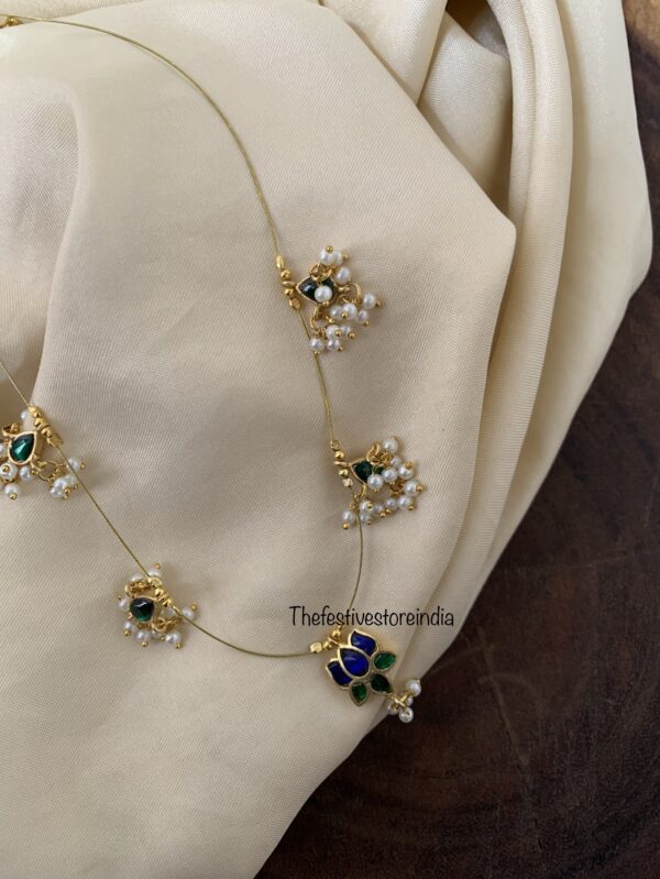 Jadau minimalist lotus green/blue pendant chain