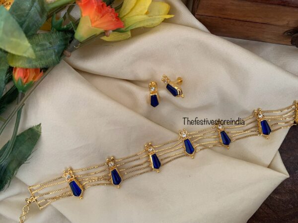 Micro gold Onam palakka choker set - Blue