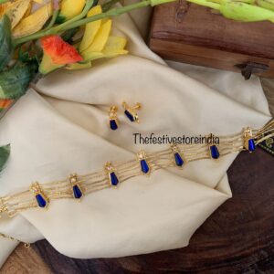 Micro gold Onam palakka choker set - Blue