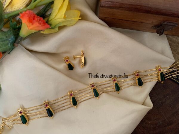 Micro gold Onam palakka choker set - Green
