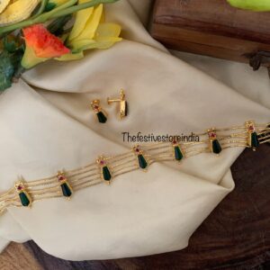 Micro gold Onam palakka choker set - Green