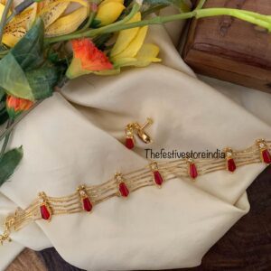 Micro gold Onam palakka choker set - Red