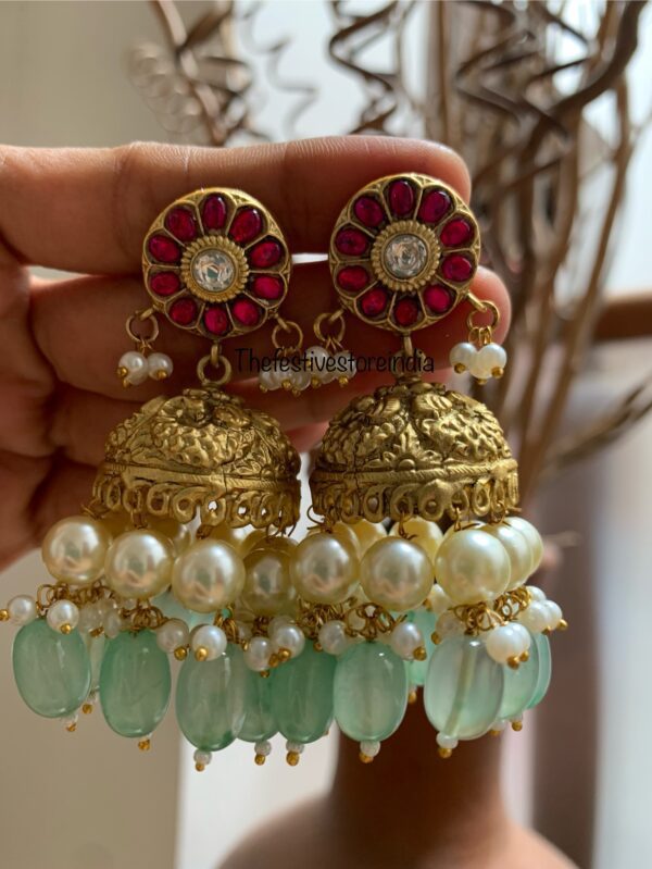 Jadau mint drops bridal jhumkas