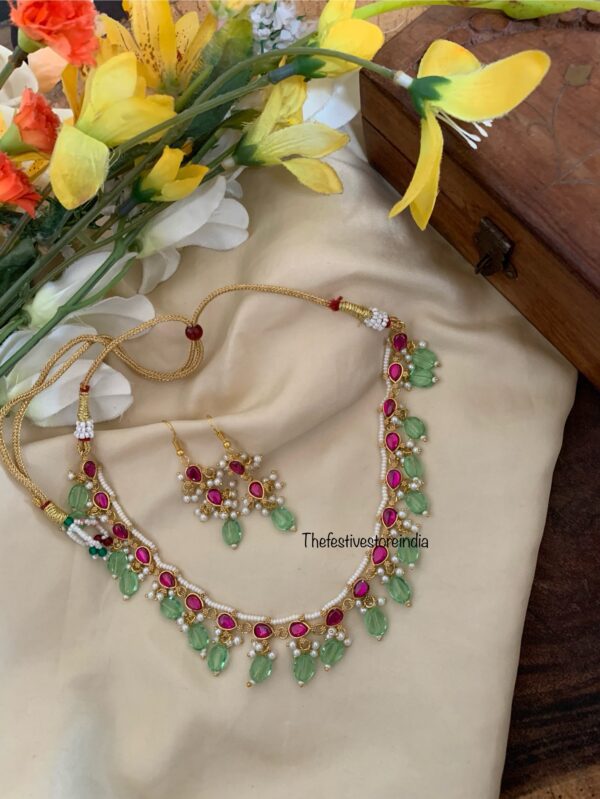 Jadau mint drops kemp pearls with hook style earrings
