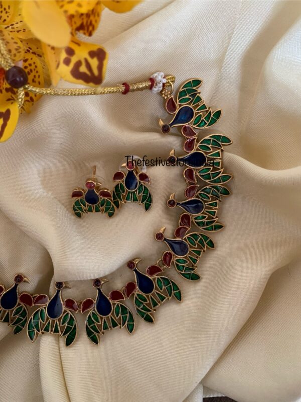 Budgeted Enamel painted peacock necklace set
