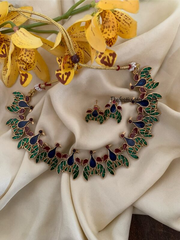 Budgeted Enamel painted peacock necklace set